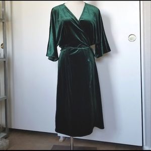 Skies Are Blue Green Velvet Wrap Dress